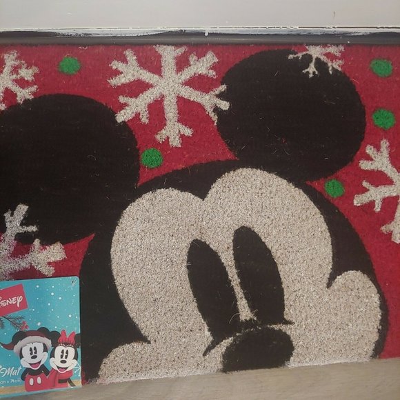 ♥️SOLD♥️Disney Mickey Mouse Outdoor Mat 18 X 28 Christmas Holiday Snowflakes - Picture 3 of 3